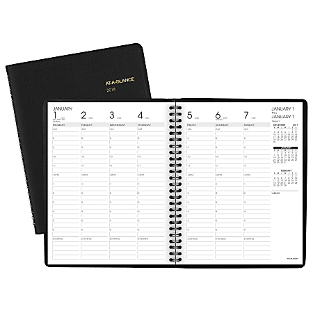 AT-A-GLANCE® 13-Month Weekly Appointment Book, 6 7/8" x 8 3/4", 30% Recycled, Black, January 2018 to January 2019 (7086505-18)