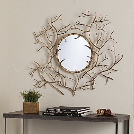 Southern Enterprises Branch Round Mirror, 32"H x 38"W x 2"D, Metallic Gold