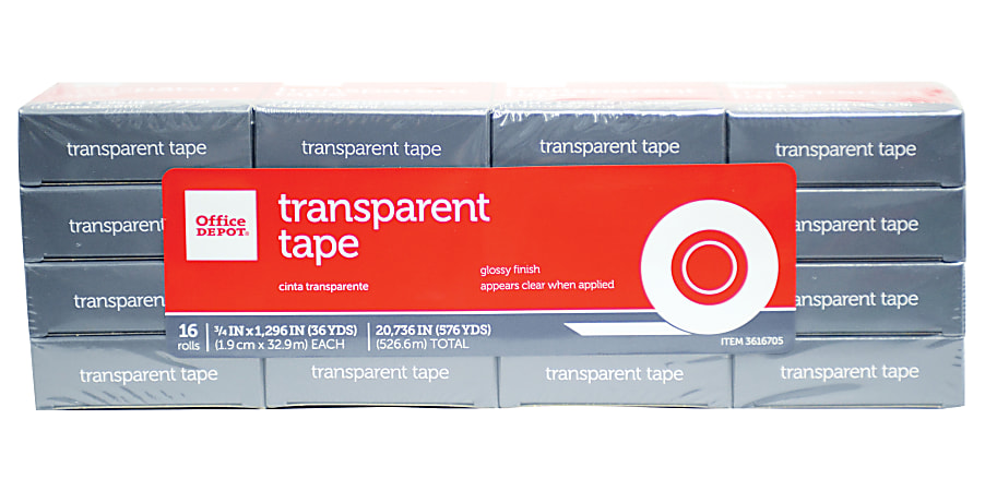 Office Depot® Brand Transparent Tape Refills, 3/4" x 1,296, Clear, Pack Of 16