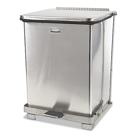 Rubbermaid® Commercial Defenders® Stainless-Steel Medical Step Can, Square, 7 Gallons, Stainless Steel
