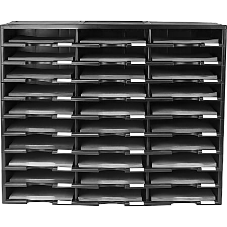 Storex Stackable Literature Sorter - 15000 x Sheet - 30 Compartment(s) - 9.50" x 12" - 25.5" Height x 14.1" Width31.4" Length - Black - Plastic - 1 Each
