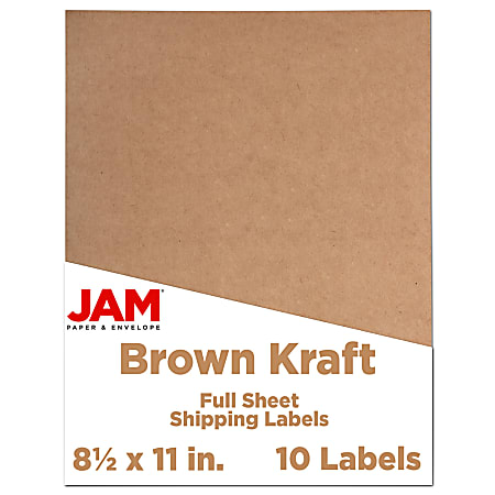 JAM Paper® Full-Page Mailing And Shipping Labels, 337628602, 8 1/2" x 11", Brown Kraft, Pack Of 10