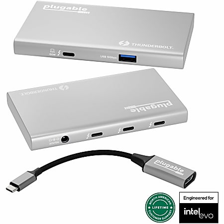Plugable USB4 Hub 5-in-1 Thunderbolt 4 Hub With 60W Charging, Single 8K Or Dual 4K Display
