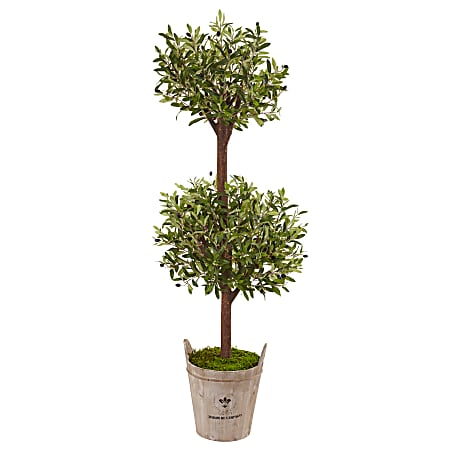 Nearly Natural 5'H Olive Artificial Tree With Farmhouse Planter, 60"H x 28"W x 28"D, Brown/Green