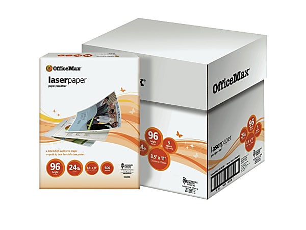 OfficeMax Laser Paper, 96 Brightness, 2500 Sheets/Case, 8 1/2" x 11", 24 lb.