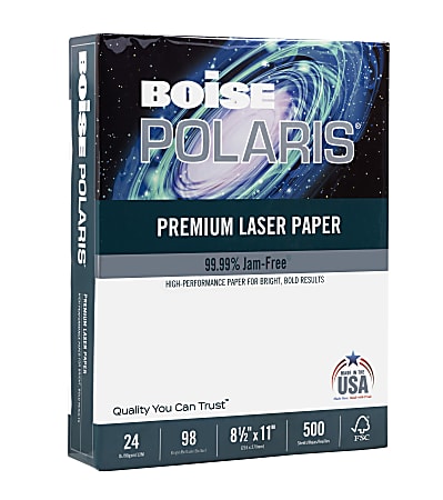 Boise POLARIS® Premium Laser Paper, Letter Size (8 1/2" x 11"), 98 (U.S.) Brightness, 24 Lb, White, Ream Of 500 Sheets