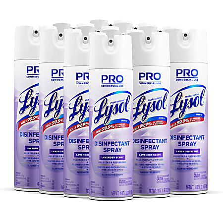 Professional Lysol Disinfectant Spray, 19 Oz, Lavender Scent, Box Of 12 Bottles