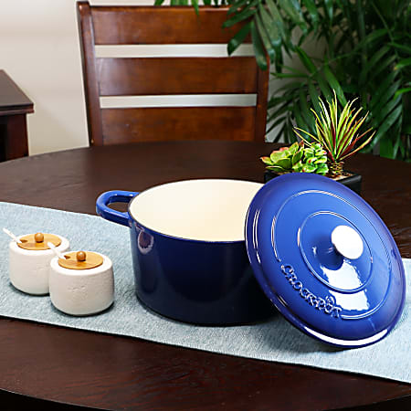 Crock Pot Artisan Enameled Cast Iron 7-Quart Oval Dutch Oven, Sapphire Blue  