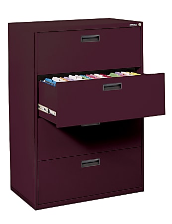 Sandusky® 400 Series Steel Lateral File Cabinet, 4-Drawers, 50 5/8"H x 30"W x 18"D, Burgundy