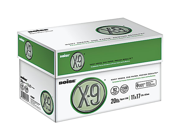 Boise® X-9 Multipurpose Copy Paper, Ledger Paper, 92 (U.S.) Brightness, 20 Lb, White, 500 Sheets Per Ream, Case Of 5 Reams