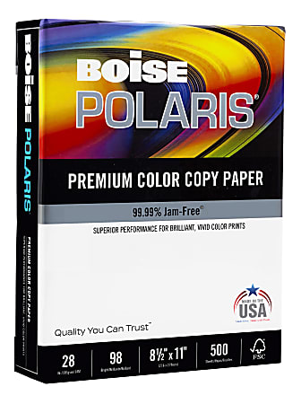 Boise® POLARIS® Color Copy Paper, White, Letter (8.5" x 11"), 3000 Sheets Per Case, 28 Lb, 98 Brightness, FSC® Certified