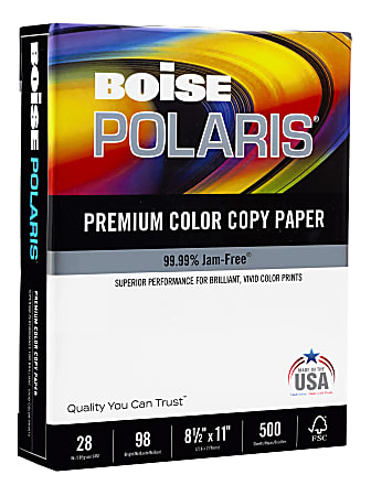 Boise® POLARIS® Color Copy Paper, Letter Size (8 1/2" x 11"), 98 (U.S.) Brightness, 28 Lb, FSC® Certified, Ream Of 500 Sheets, Case Of 6 Reams