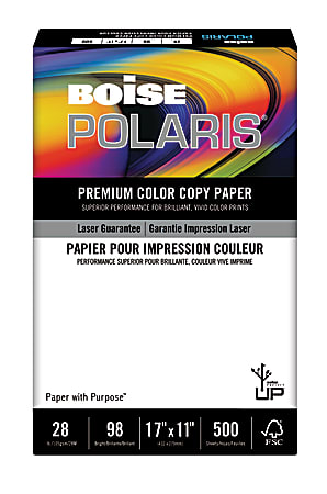 Boise® POLARIS® Premium Color Copy Paper, White, Ledger (11" x 17"), 500 Sheets Per Ream, 28 Lb, 97 Brightness, FSC® Certified