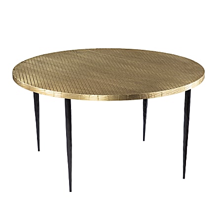 SEI Furniture Judmont Iron Round Cocktail Table With Embossed Top, 18-3/4”H x 34”W x 34”D, Brass