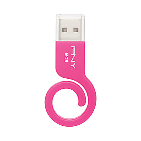 PNY Monkey Tail USB 2.0 Flash Drive, 16GB, Pink