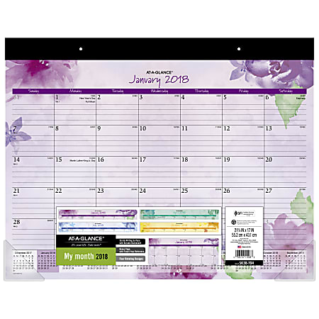 AT-A-GLANCE® Beautiful Day Monthly Desk Pad Calendar, 22" x 17", White, January to December 2018 (SK38-704-18)