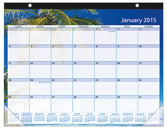 Office Depot® Brand Decorative Desk Pad Calendar, Paradise, 17" x 22", 30% Recycled, January–December 2015