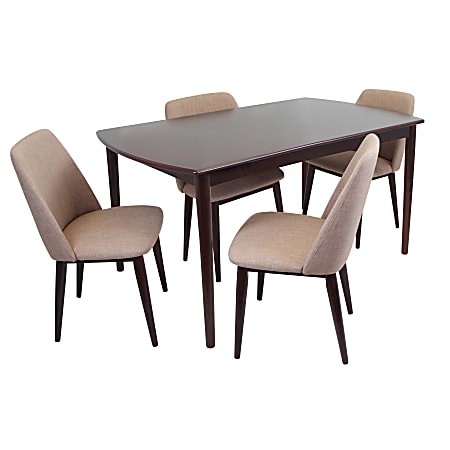 Lumisource Tintori Table Set, 4 Chairs, Espresso/Black