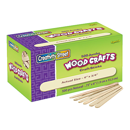 Creativity Street Wood Crafts Jumbo Craft Sticks, 6" x 3/4" x 2mm, Natural, Box Of 500