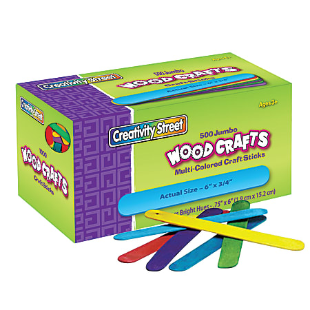 Creativity Street Wood Crafts Jumbo Craft Sticks, 6" x 3/4" x 2mm, Color, Box Of 500