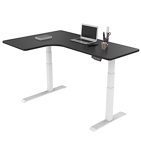 Loctek Height-Adjustable Corner Desk, Left-Handed, White/Black