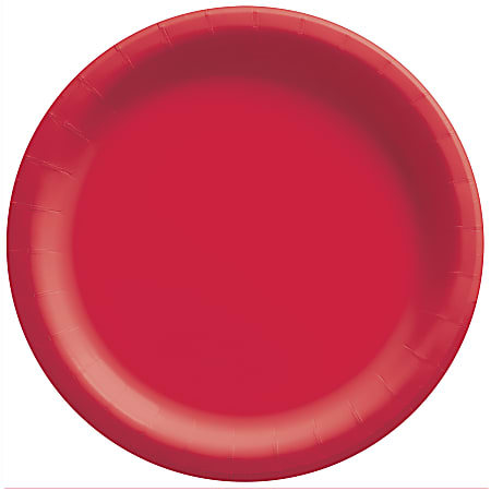Amscan Round Paper Plates, Apple Red, 6-3/4”, 50 Plates Per Pack, Case Of 4 Packs