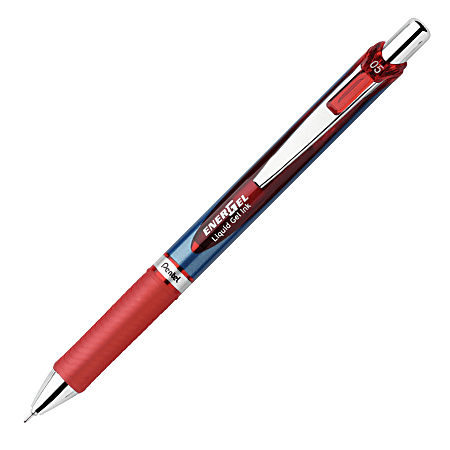 EnerGel RTX Retractable Liquid Gel Pen, 0.5mm, Silver/Red Barrel, Red Ink