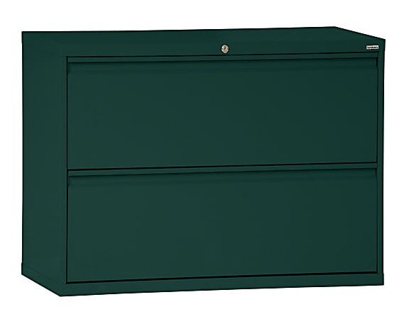 Sandusky® 800 Series Steel Lateral File Cabinet, 2-Drawers, 28 3/8"H x 36"W x 19 1/4"D, Forest Green