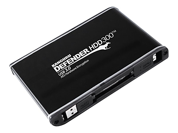 Kanguru Defender HDD300 FIPS Hardware Encrypted - Hard drive - encrypted - 500 GB - external (portable) - 2.5" - USB 3.0 - FIPS 140-2 Level 2, 256-bit AES - matte black - TAA Compliant