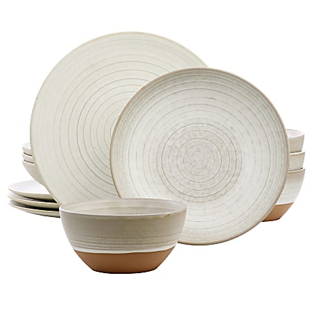 Gibson Elite 12-Piece Dreamweaver Round Earthenware Dinnerware Set, Matte White