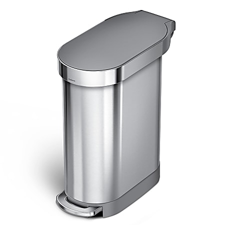 simplehuman Slim Stainless Steel Step Trash Can, 12 Gallon, Stainless Steel/Gray