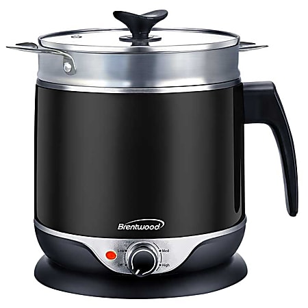 Brentwood Stainless Steel Cordless Electric Hot Pot Cooker And Food Steamer, 1.9 Qt, Black
