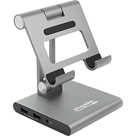 Plugable 8-in-1 USB C Docking Station for iPad with Stand, 100W Pass-through Charging USB-C Hub - 1x HDMI, 2x USB, Audio, and SD - UDS7IN1