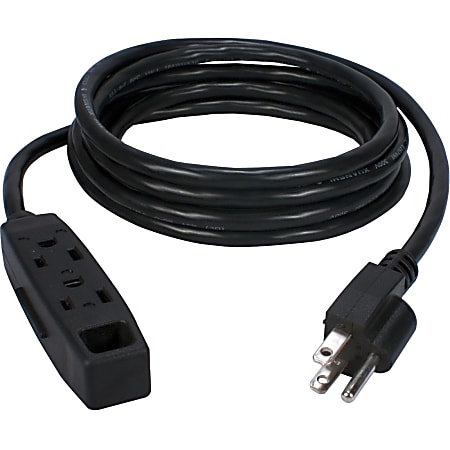 QVS 3-Outlet 3-Prong 6ft Power Extension Cord - For Computer, Electronic Equipment - 120 V AC / 13 A - Black - 6 ft Cord Length - 1