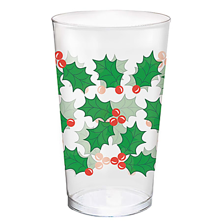 Amscan Christmas Holly Plastic Tumblers, 16 Oz., Clear, Pack Of 26 Tumblers