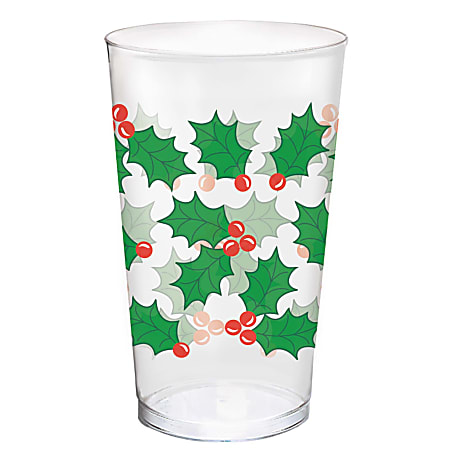 Amscan Christmas Holly Plastic Tumblers, 16 Oz., Clear, Pack Of 26 Tumblers