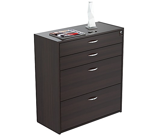 Inval 35 2/5"W Lateral 4-Drawer File Cabinet, Espresso Wengue
