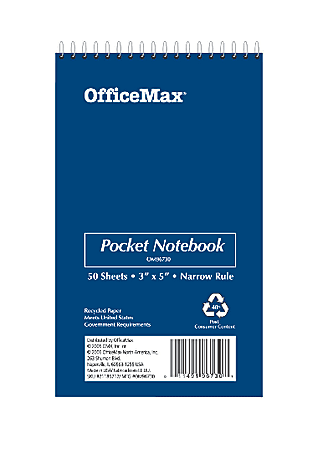 OfficeMax Pocket Memo Book, 3" x 5", Top Bound, Narrow Rule, 50 Sheets, Assorted Color Covers