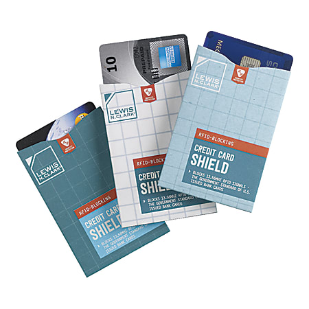 Lewis N. Clark RFID-Blocking Credit Card Shields, 3 1/2" x 2 1/2", Assorted Colors, Pack Of 3