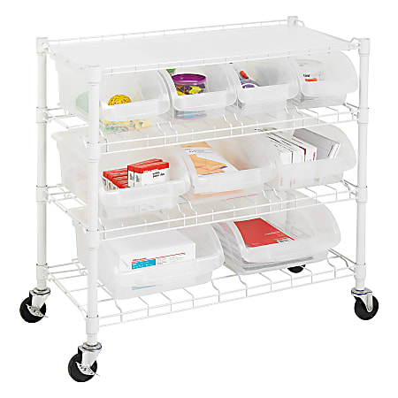 Wire 9-Bin Mobile Storage Cart, White
