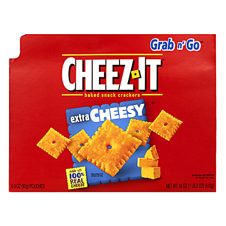 CHEEZ-IT Extra Cheesy Crackers, 3 Oz, 6 Bags Per Pack, Box Of 3 Packs