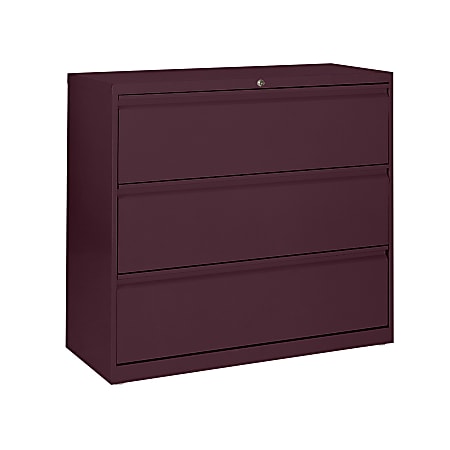 Sandusky® 800 42"W Lateral 3-Drawer File Cabinet, Metal, Burgundy