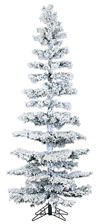 Fraser Hill Farm 7 1/2" Hillside Slim Flocked Pine Artificial Christmas Tree With Multi-Color LED String Lighting, White/Black