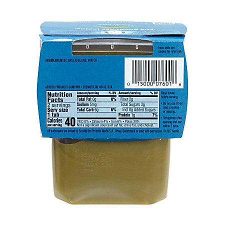 Gerber 2nd Foods Green Beans Baby Food Tubs 4 Oz 2 Tubs Per Pack Case Of 8 Packs Office Depot