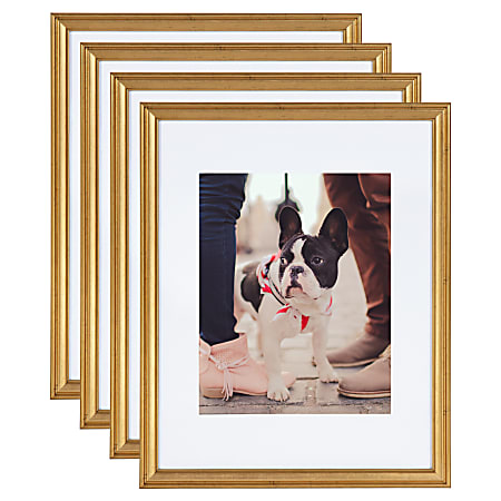 Kate And Laurel Adlynn Wall Picture Frame Set, 15" x 12" With Mat, Gold, Set Of 4