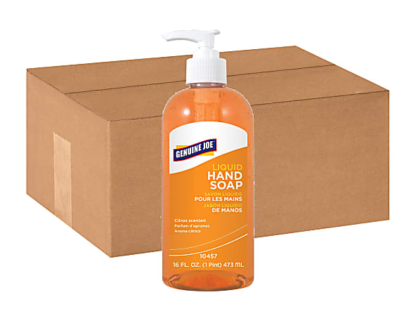 Genuine Joe Liquid Hand Soap - 16 fl oz (473.2 mL) - Pump Bottle Dispenser - Hand - Orange - Bio-based, pH Balanced - 12 / Carton