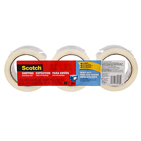 Scotch® Heavy-Duty Shipping Packing Tape, 1-7/8" x 54.6 Yd., Clear, Pack Of 3 Rolls
