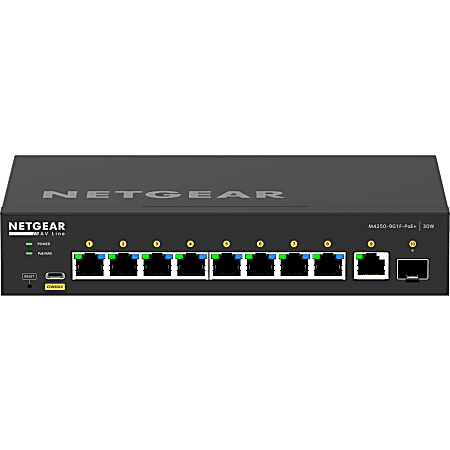 Netgear AV Line M4250 GSM4210PD Ethernet Switch - 8 Ports - Manageable - 10 Gigabit Ethernet - 10GBase-T, 10GBase-X - 3 Layer Supported - 1 SFP Slots - 110 W PoE Budget - Optical Fiber, Twisted Pair - PoE Ports - Desktop - Lifetime Limited Warranty