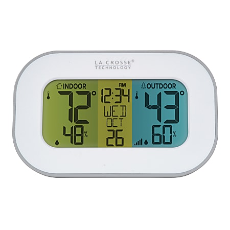 La Crosse Technology® Battery-Powered Tri-Color LCD Wireless 2-Piece Digital Weather Thermometer Station With Hygrometer And Calendar