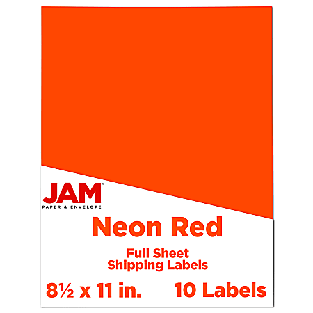 JAM Paper® Full-Page Mailing And Shipping Labels, Rectangle, 8 1/2" x 11", Neon Red, Pack Of 10